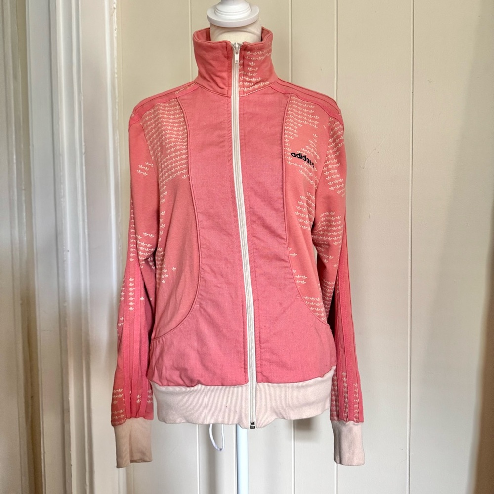 RARE Adidas Women's Pink Coral Grün Track Jacket | Linen | Bamboo | Sustainable